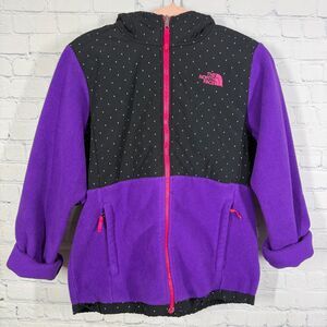 The North Face Jacket Hooded Women Medium Purple Black Logo Cozy Polartec Fleece
